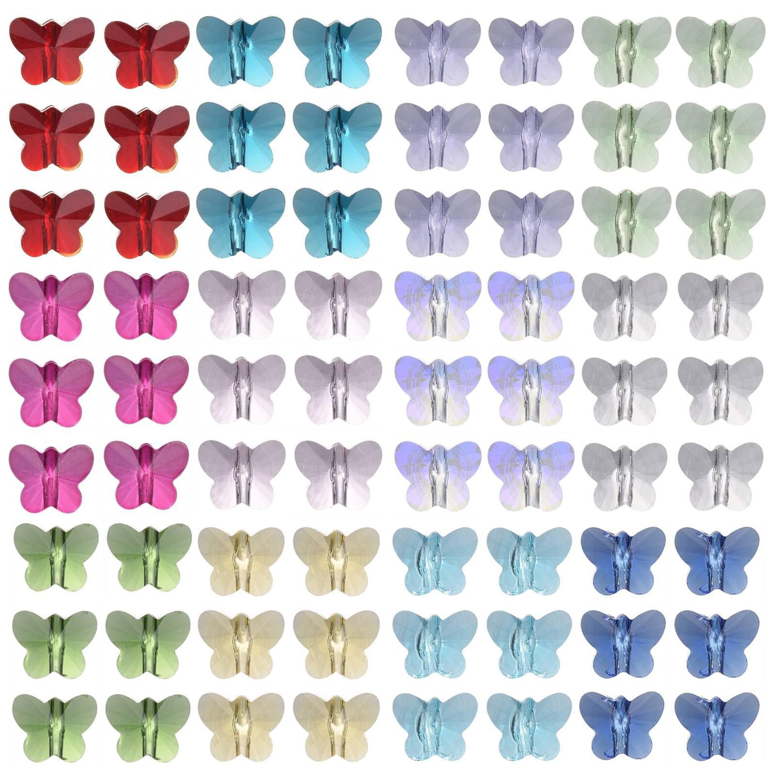 Ornaland 72 Pcs Crystal Butterfly Beads for 6.5x8x5.5mm, Multicolor-Butterfly 