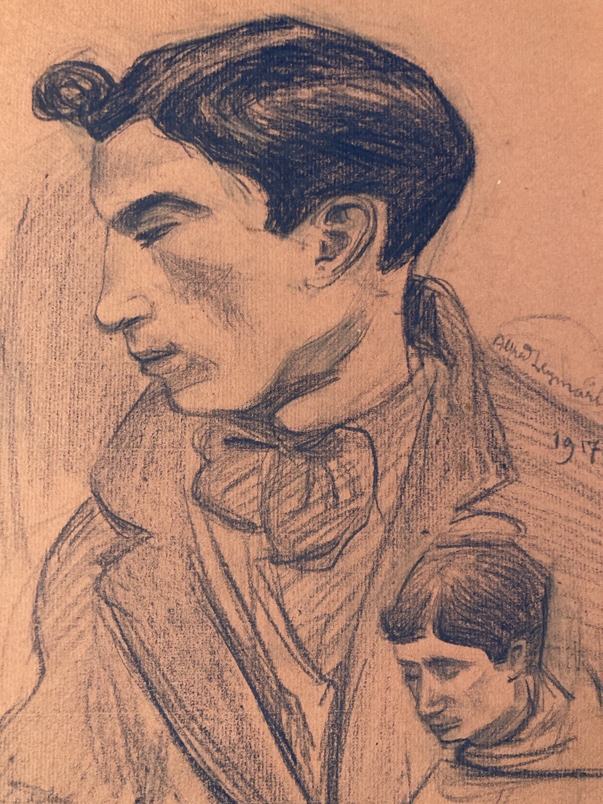 Drawing Alfred Leymarie Portrait Pencil Paper Man 1917 Art Deco Etude Signed