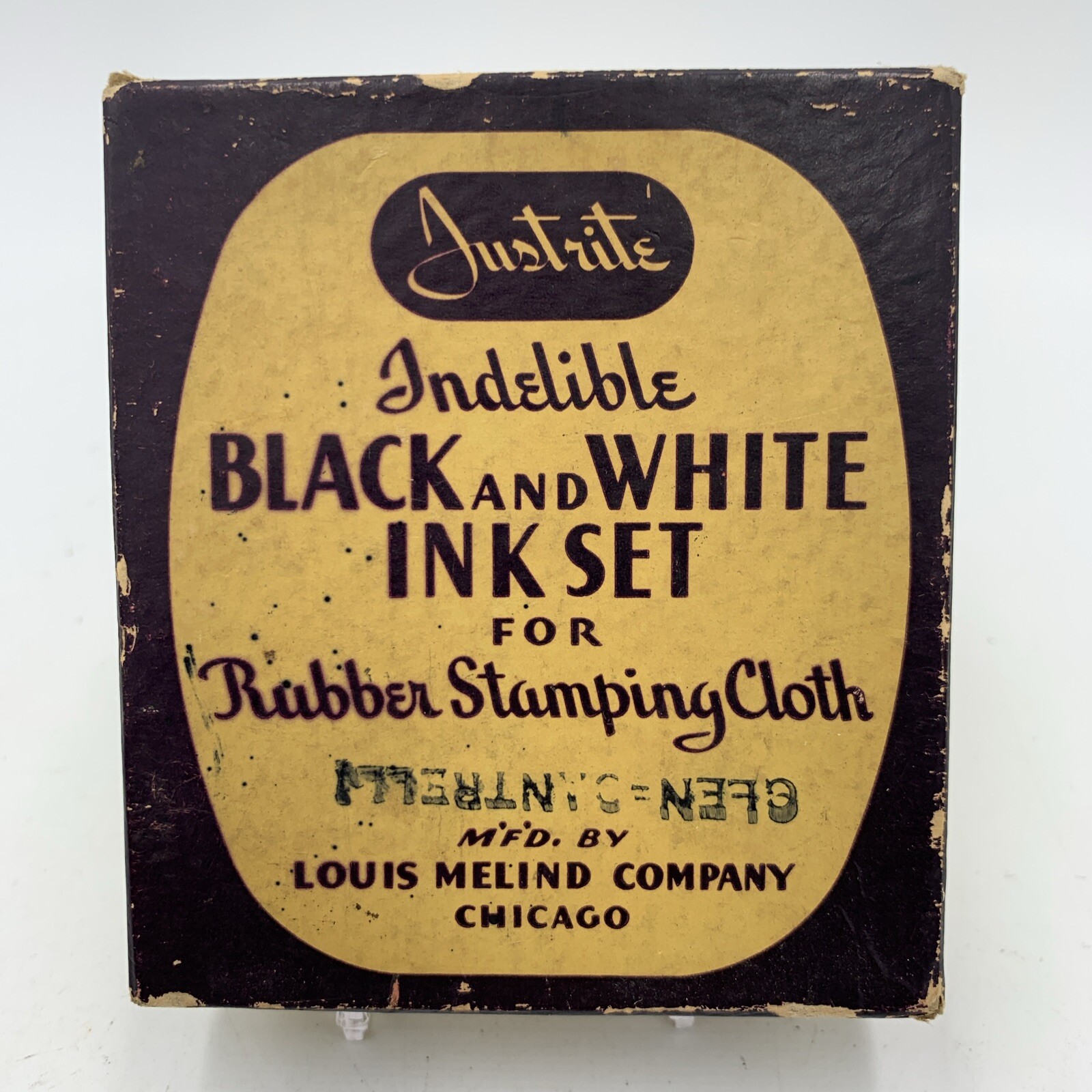ANTIQUE JUSTRITE INDELIBLE TYPE KIT FOR RUBBER STAMPING CLOTH BY LOUIS MELIND CO