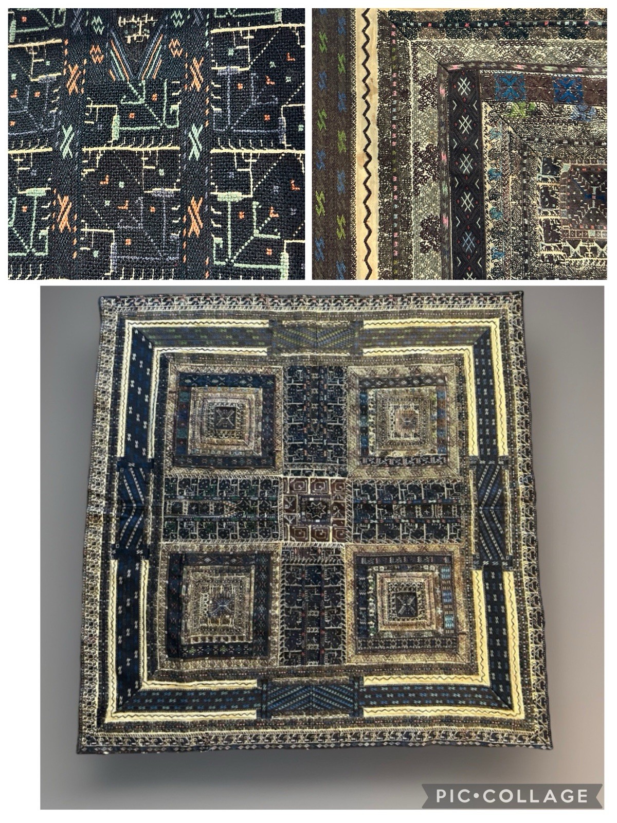 Old Tribal Hand Knotted Stiched Tapestry Wall Patchwork 49” Square