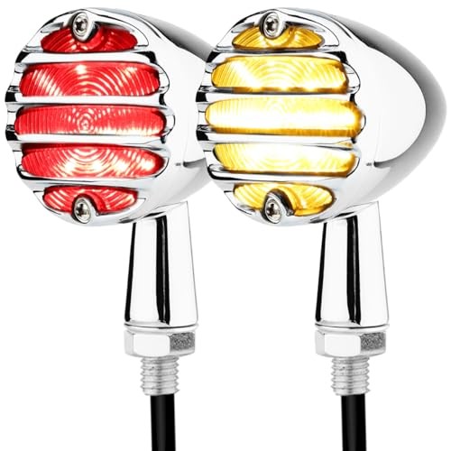Motorcycle Rear Turn Signals and Brake Light LED Universal Grille Style Chrome