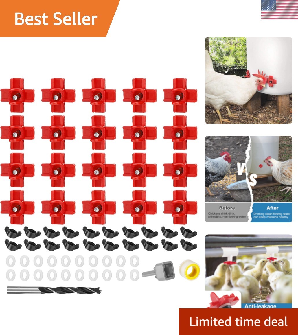 Horizontal Chicken Nipples Waterer - 20 Pack Poultry Drinkers for Quail & Ducks