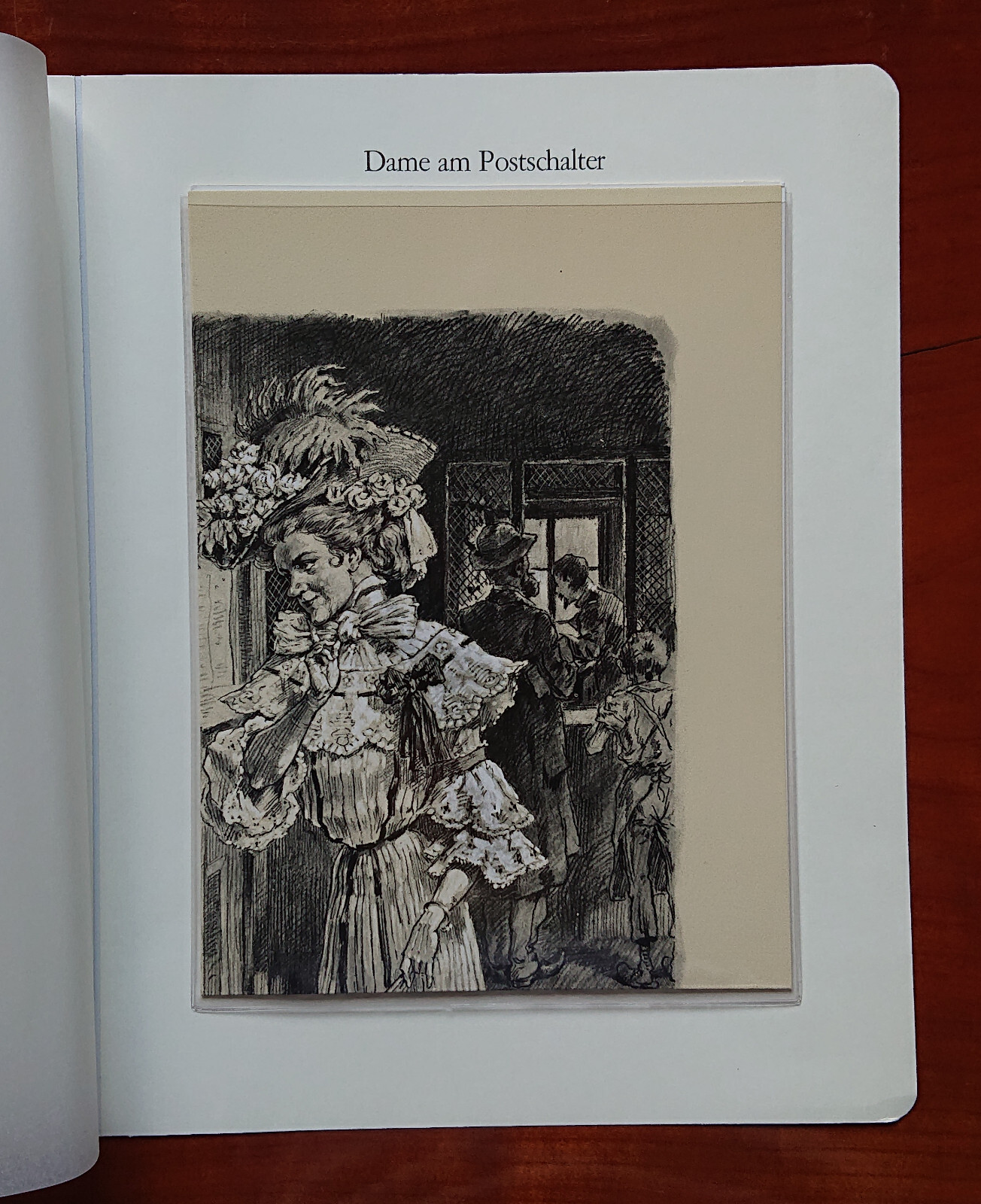 Vordruckblatt Dame At post Office Counter Love Letters Witzzeichner