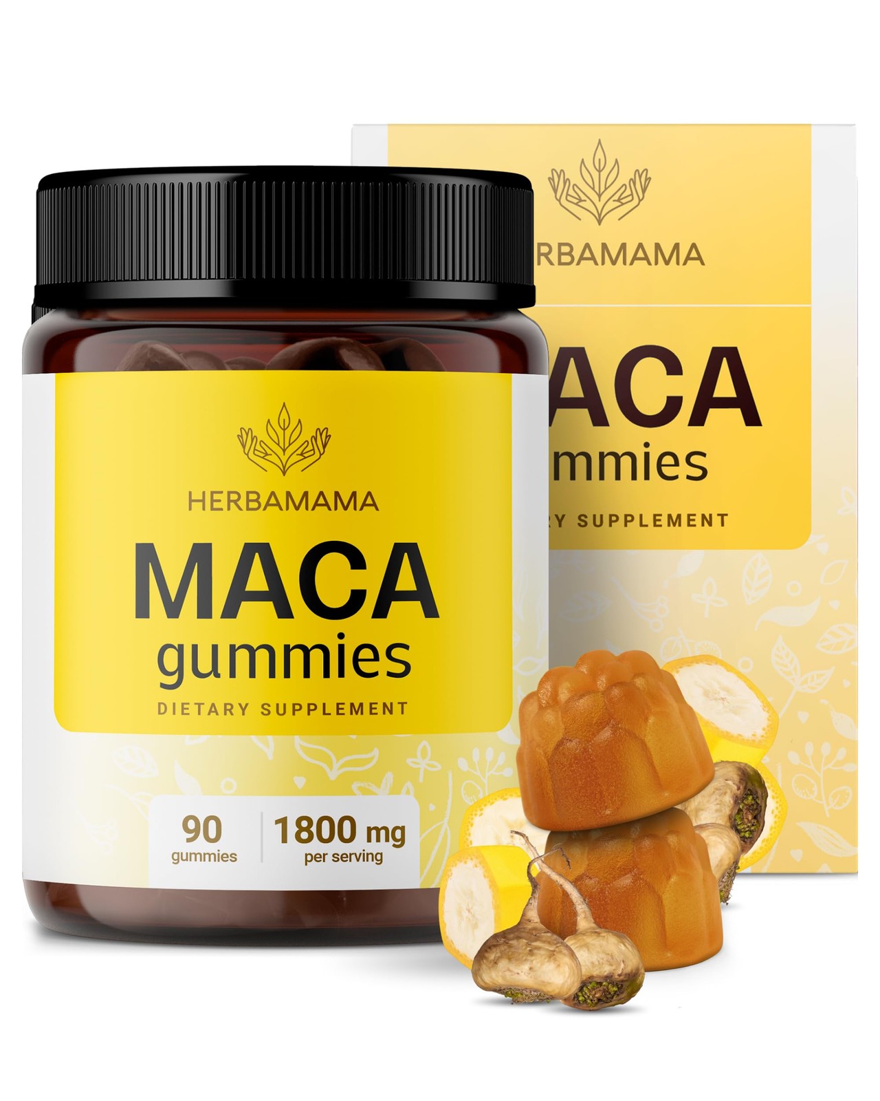 HERBAMAMA Maca Root Gummies  1800mg Maca Root Extract for Energy Support  Veg...