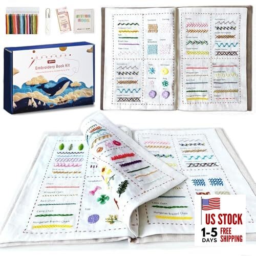  Embroidery Stitch Book Kit, All in One Sewing Embroidery Kits, 5.17 Blue