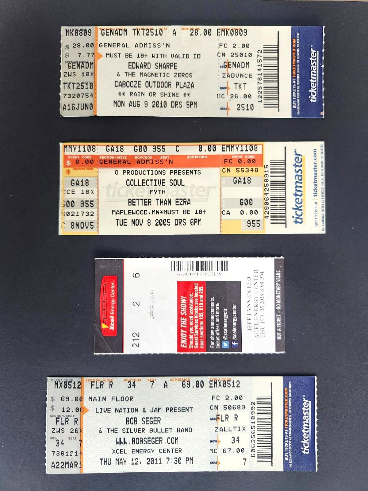 CONCERT TICKETS COLLECTIVE SOUL BOB SEGER ELO - DHANI HARRISON EDWARD SHARPE