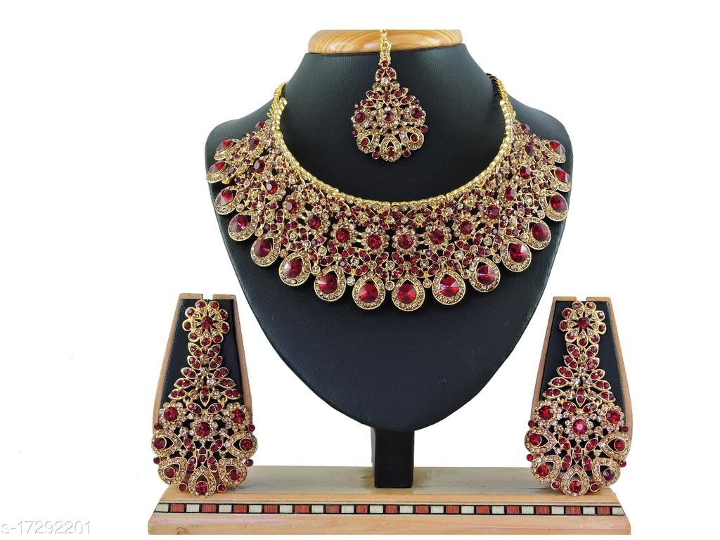 Indian Gold Plated Maroon Kundan Choker Necklace Wedding Party Jewelry Set A69