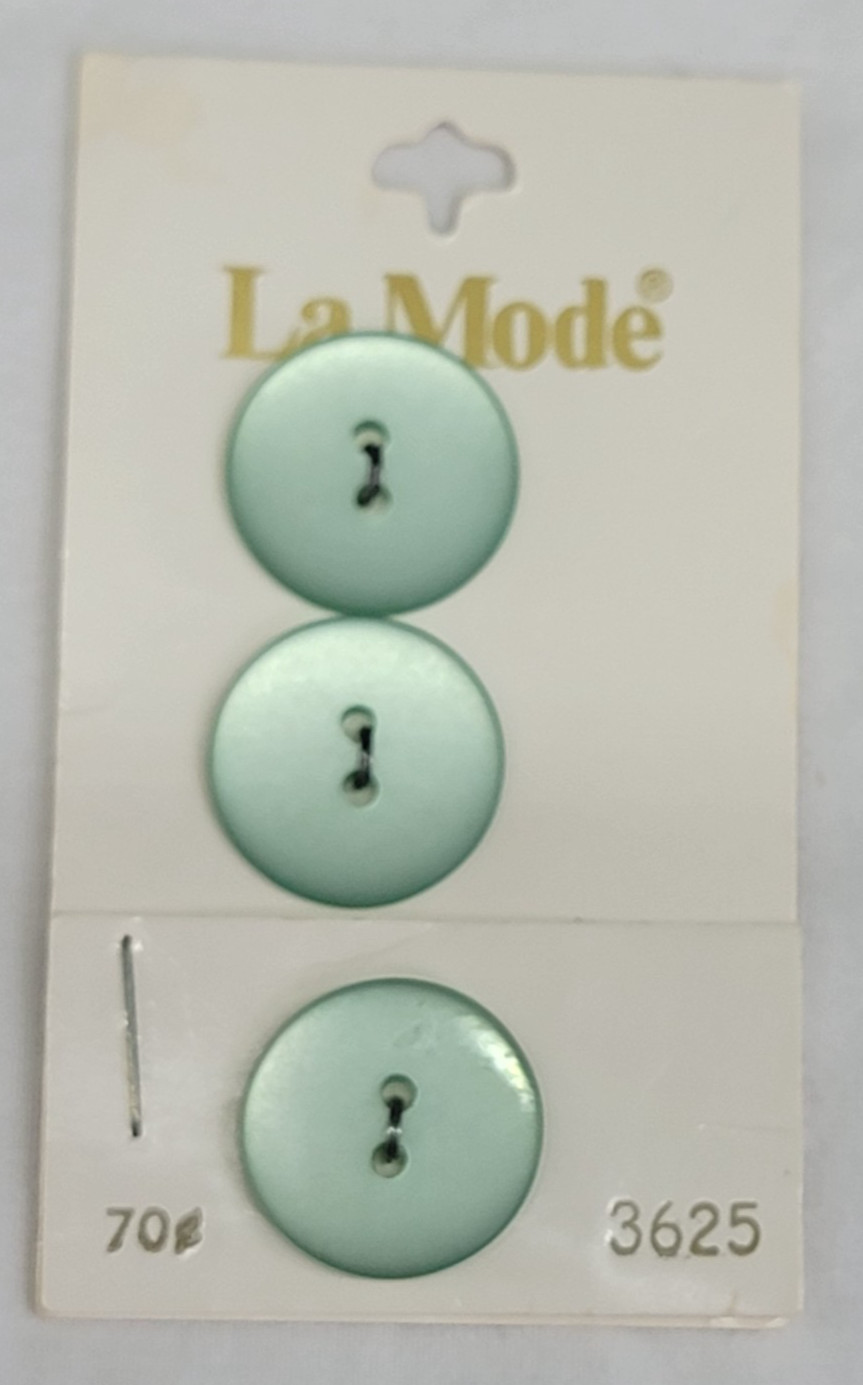 VINTAGE ~Aqua Round Flat Button ~ Plastic ~ 3 Ea. ~ 3625/19mm/3/4"