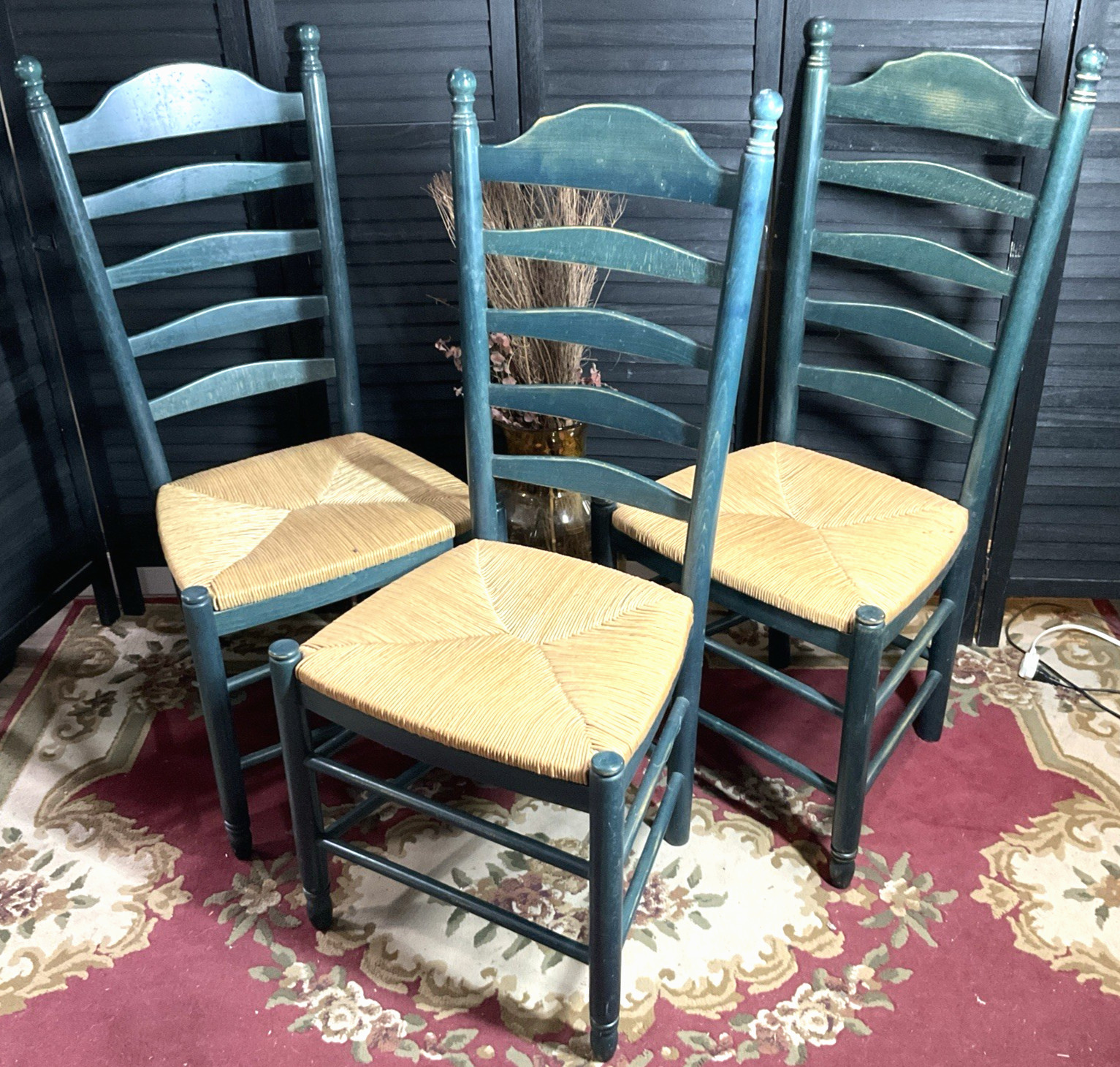 Set of 3 Italian Ladderback Dining Chairs Rush Seat Farmhouse Chairs Made Italy