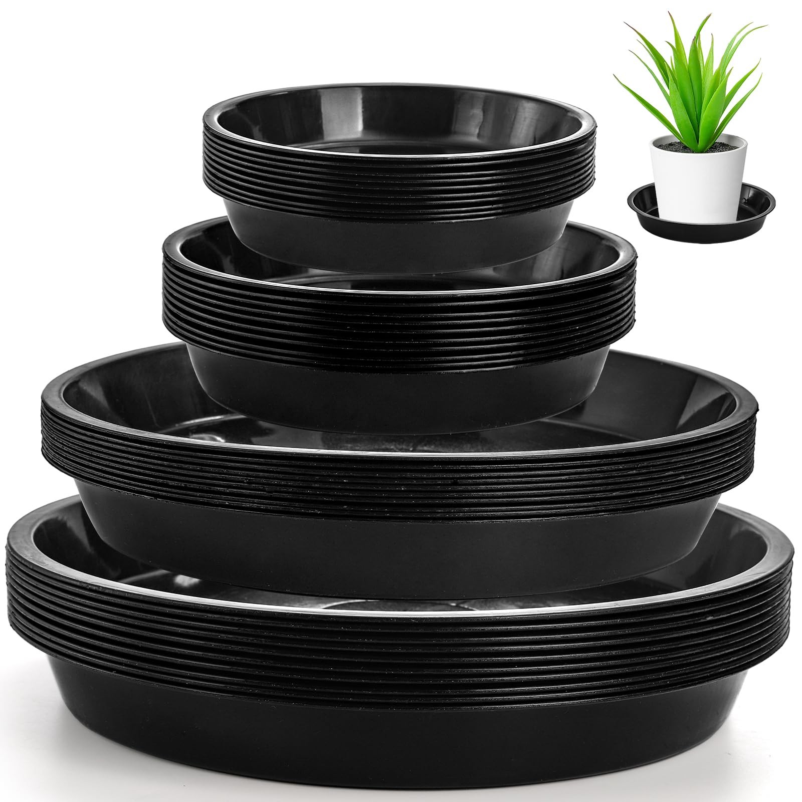 yarlung 40 Pack Plant Saucers, Black Plastic Drip Trays for Flower 