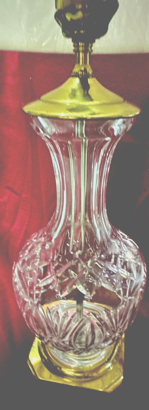 Waterford Lismore Crystal Lamp Excellent Condition No Box, With Silk Shade