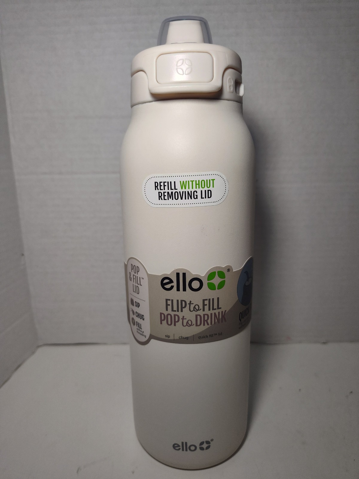 Ello Flip to Fill - Pop to Drink Easy Fill 32oz Cream Thermal Bottle NEW