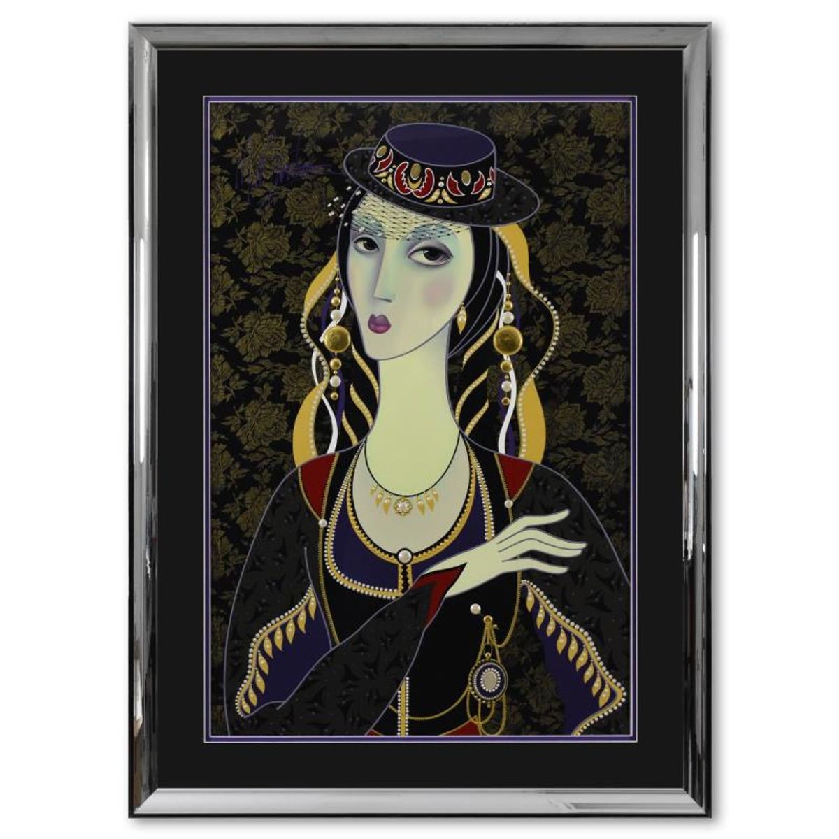 Martiros Manoukian, "Royal Pose (Purple)" Framed Limited Edition Mixed Media Sil