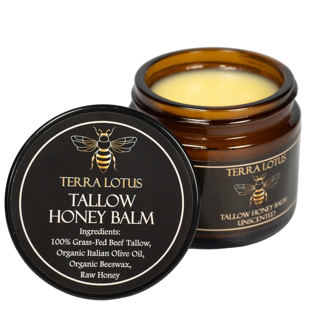 Terra Lotus - Organic Grass-Fed Beef Tallow Balm with Raw 2 Fl Oz (Pack of 1) 