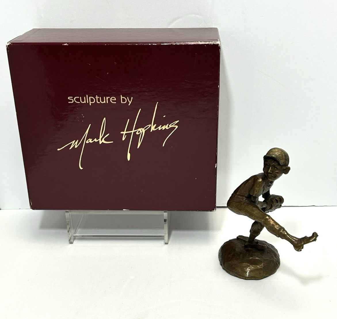 MARK HOPKINS BRONZE SCULPTURE SIGNED LTD. ED. 471/2500 "FAST BALL" 1989 ORIG BOX