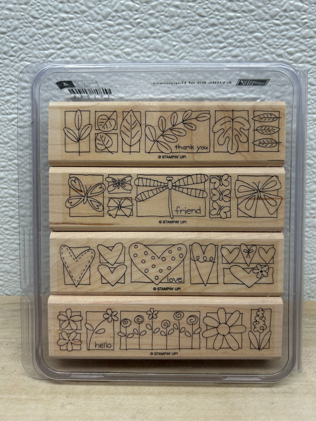 Stampin' Up! A Little Bit Of Happiness Wood Mountad Rubber Stamps Set Of 4