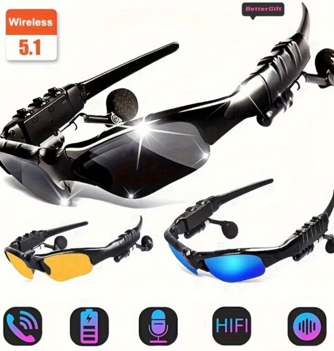 Smart Glasses With Wireless Earphones - Stylish, Atmospheric, Music And Calls