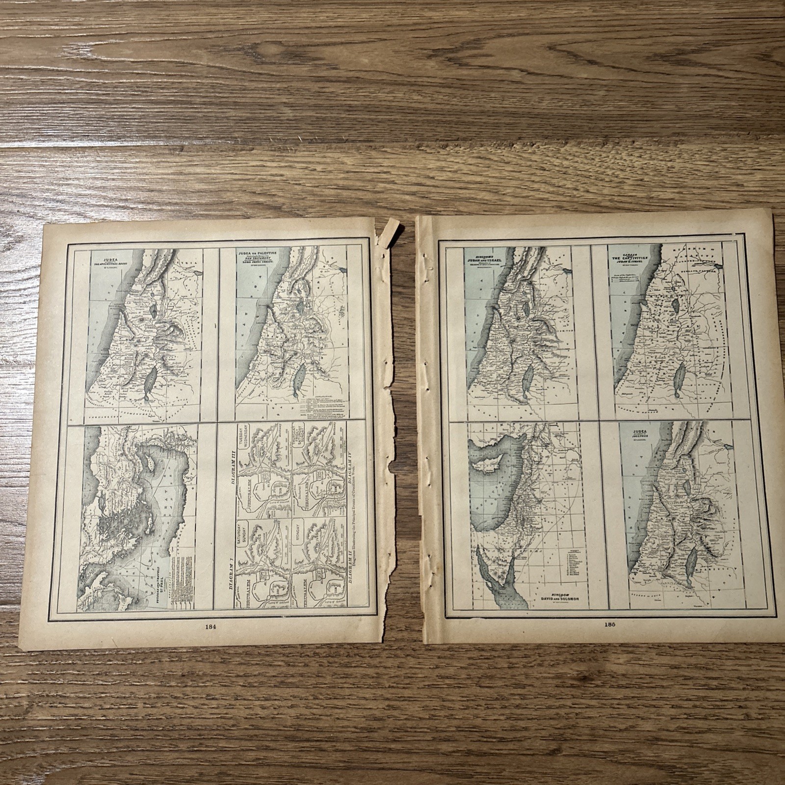 2 Antique 1893 Maps Of Palestine 14”x11” Each (See Photos)