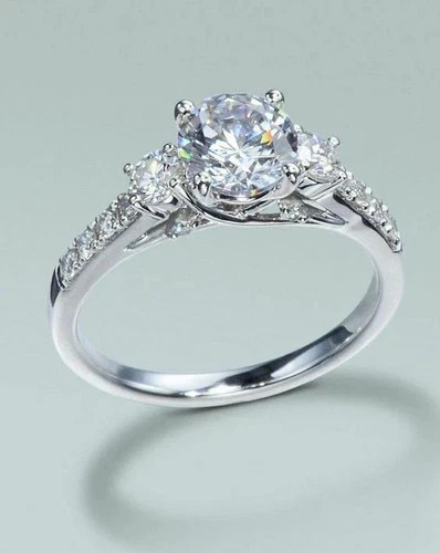 1.64Ct Round Three-Stone Lab Created Diamond Engagement 14K White Gold FN Ring
