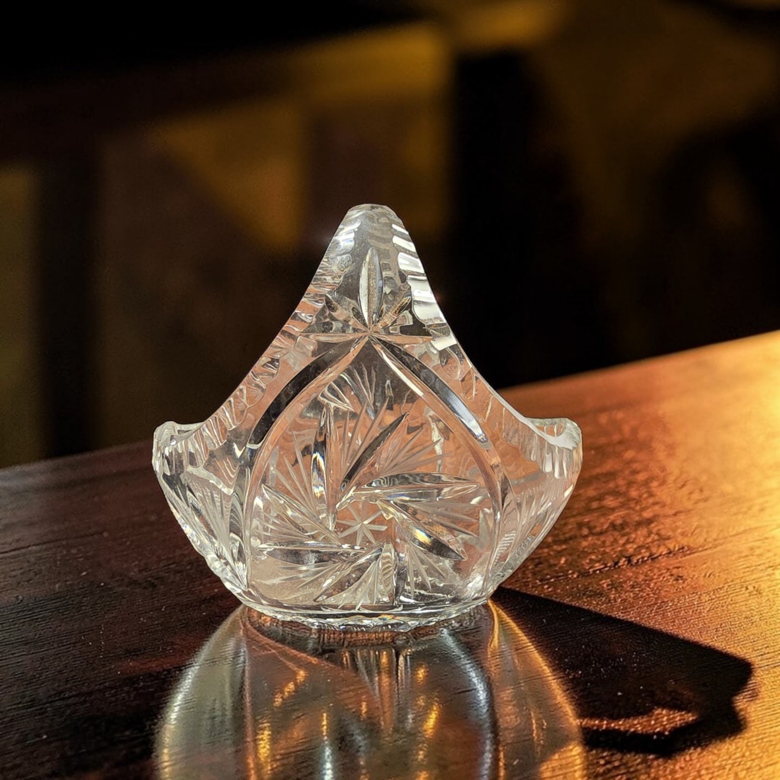 Vintage Cut Glass Crystal Decorative Bowl with Starburst Pattern