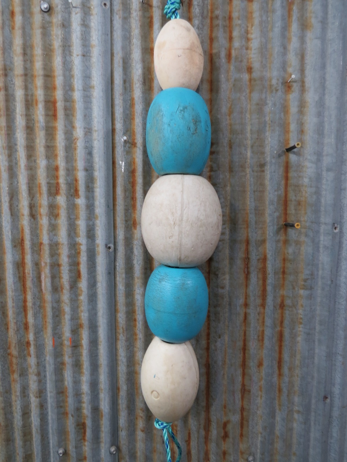 5 Old Fish Net Floats 24+ Inches Long Fishing Buoys Bouys Tiki Hut Bar  -(SF581)