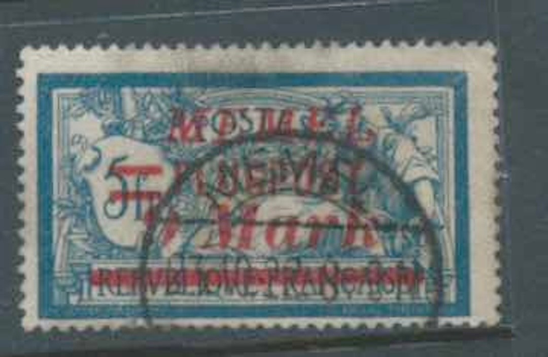 MEMEL 1922 SG124 9m on 5f Blue & Buff Overprint Off Centre Fine Used Cat £26