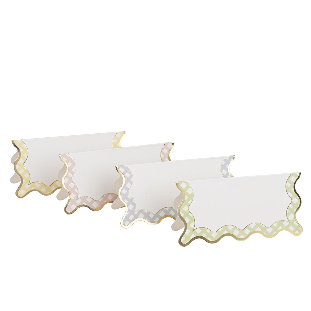 Segnaposto Vichy 8,5x4 Cm 8pz Carta Gialla, Rosa, Lilla, Verde E Oro