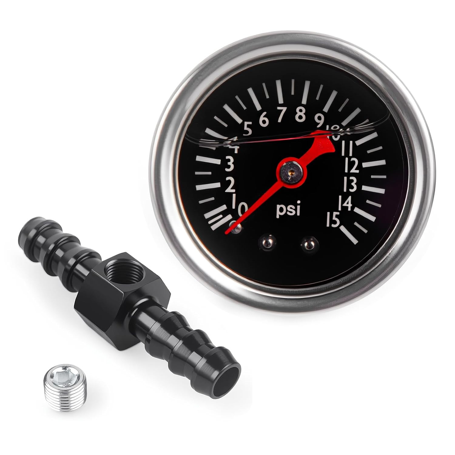 Universal 0-15Psi Fuel Pressure Gauge 1/8" NPT Oil Press Gauge with 3/8" Barb In