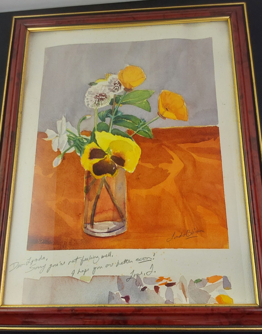 Framed Floral Watercolor Painting for Lynda