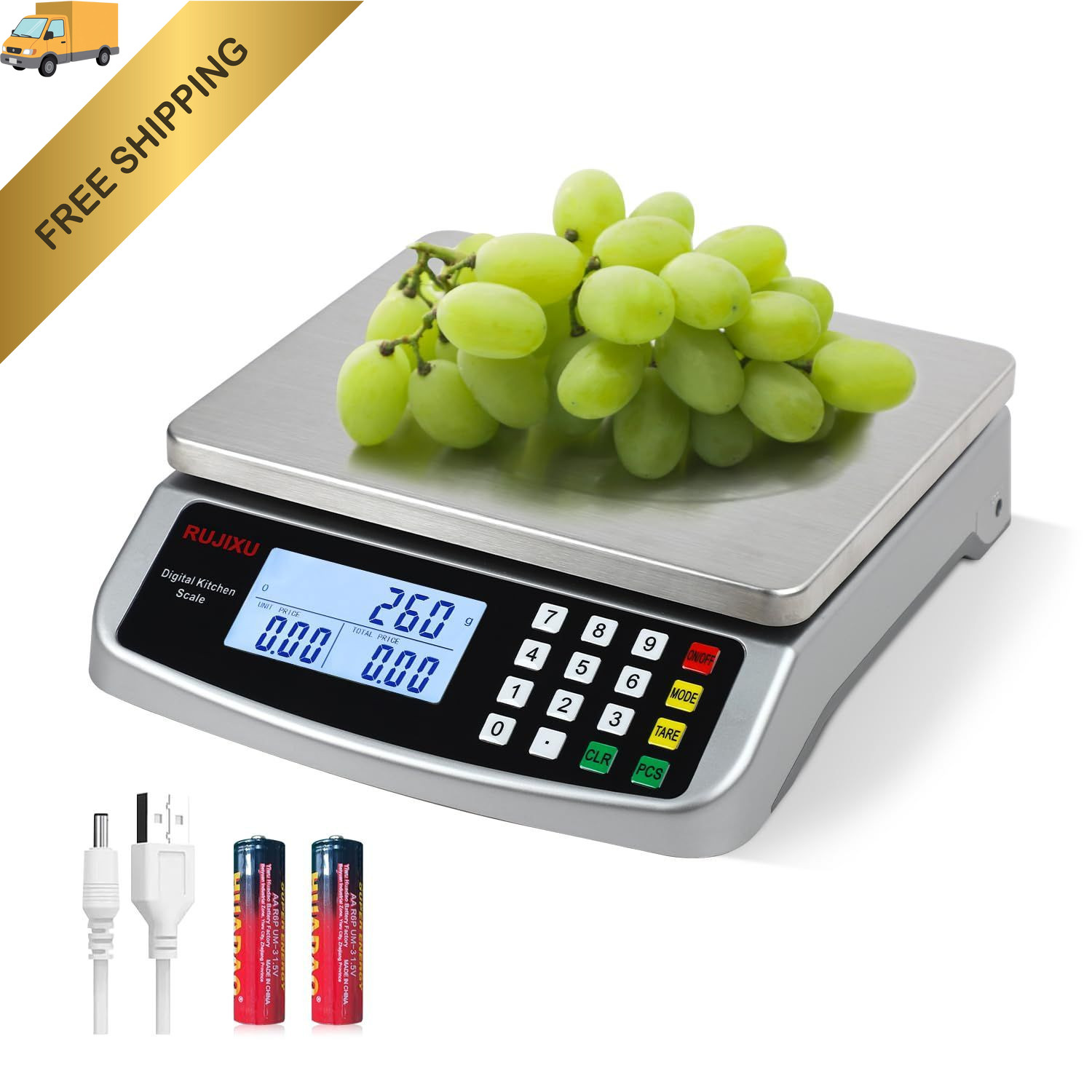 Food Scale 88lb/40kg Large Digital Kitchen 0.05oz/1g with SILVER 40KG 