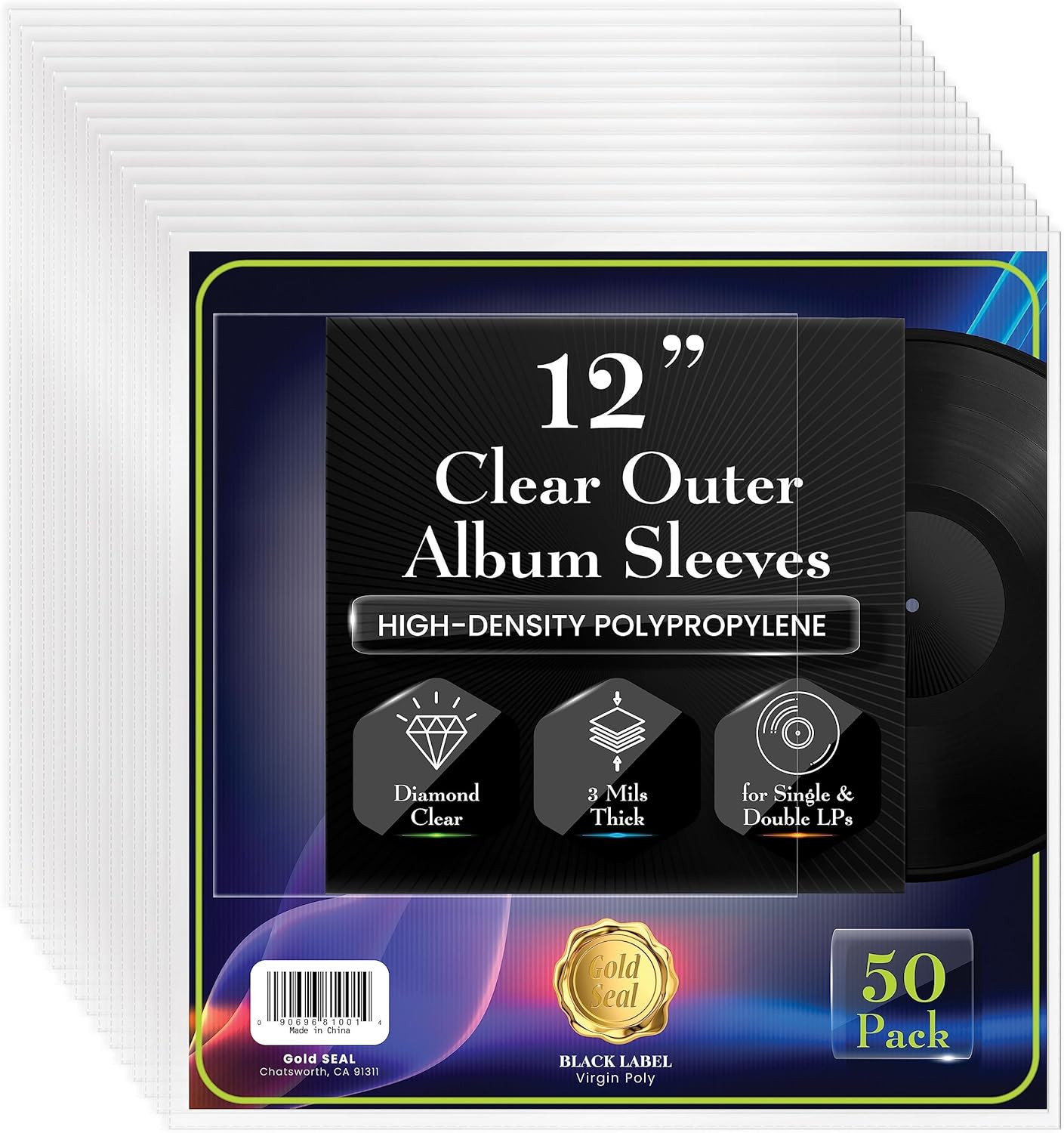 Vinyl Record Outer Sleeves for 12" Lps, 3 Mils Thick, Premium Heavyweight Record