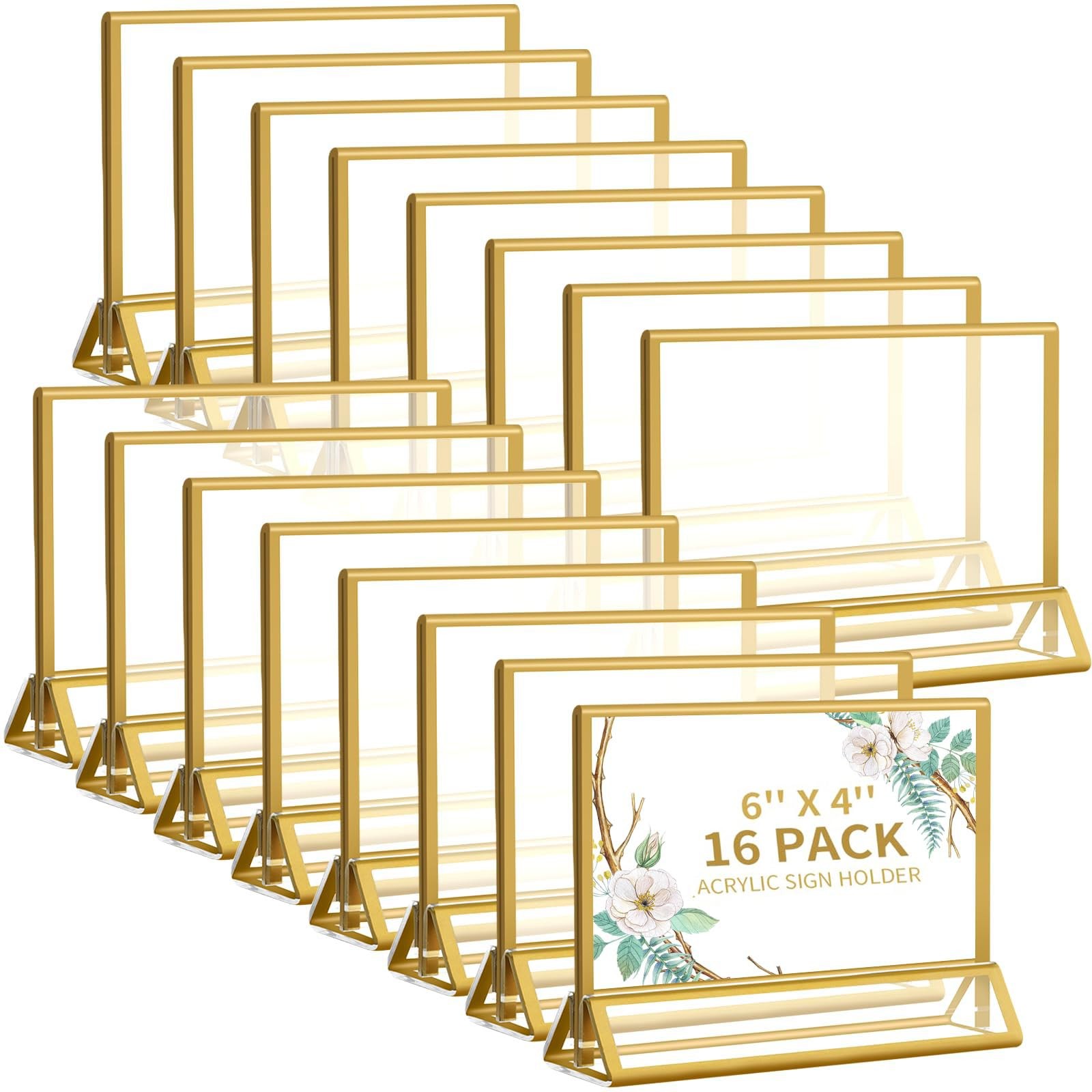 Smarpau 16-Pack Gold Acrylic 6x4 Sign Holder Wedding Table Number Photo Frames