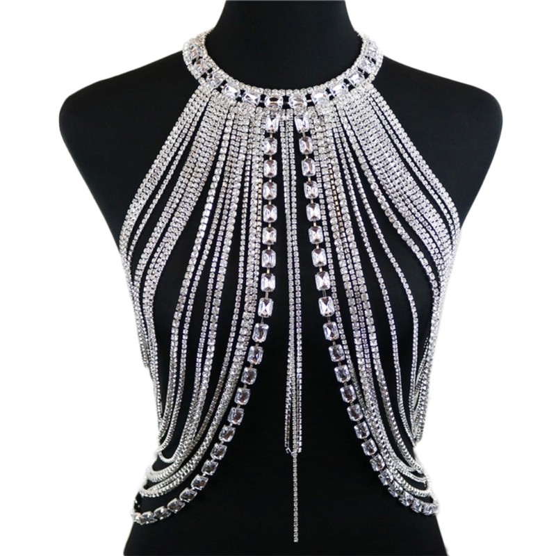 Women for Rhinestone Tassel Harness Body Chain Belly Waist Bikini Necklace Jewel