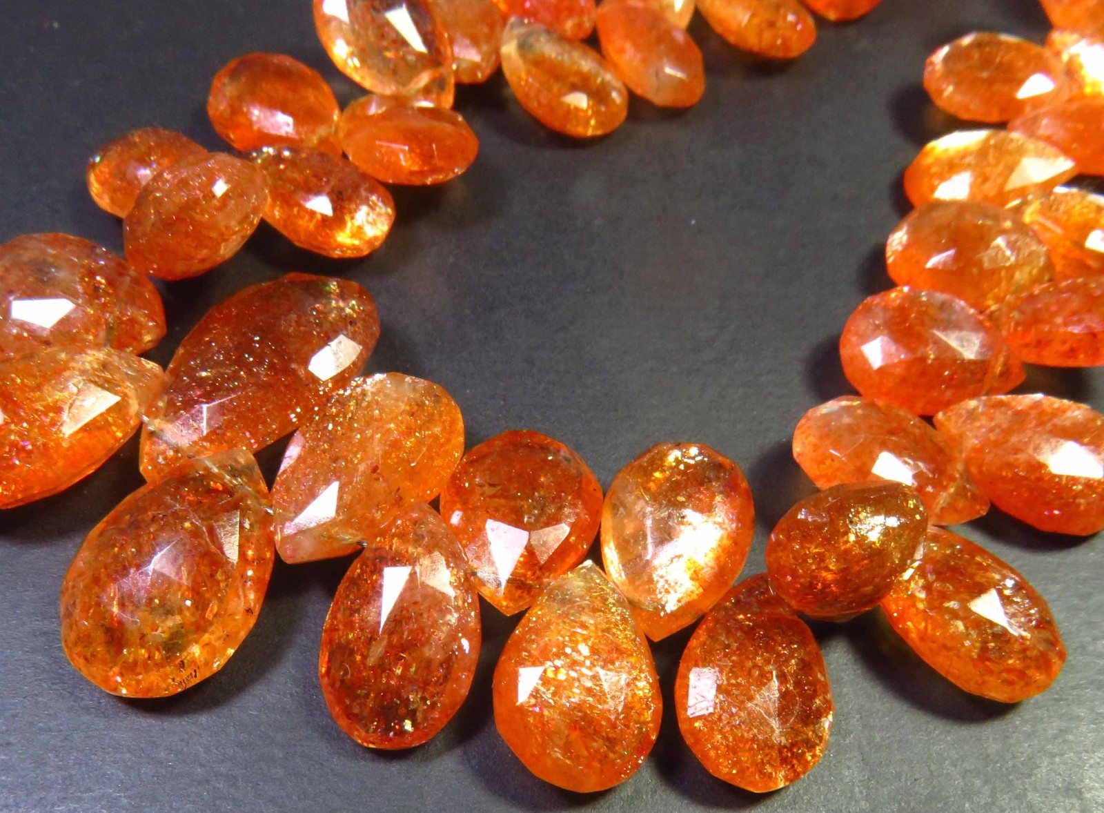 Sunstone Confetti Faceted Pear Beads 8"Strand 8-14mm Natural Orange Gems GV-4488