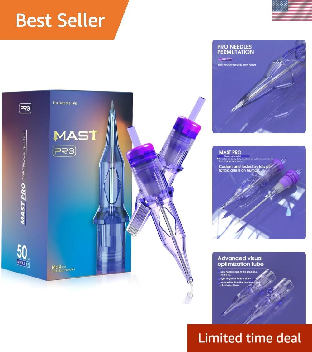 50Pcs Pro Tattoo Cartridge Needles Assorted Mixed Size Round Liner Shader Mag...