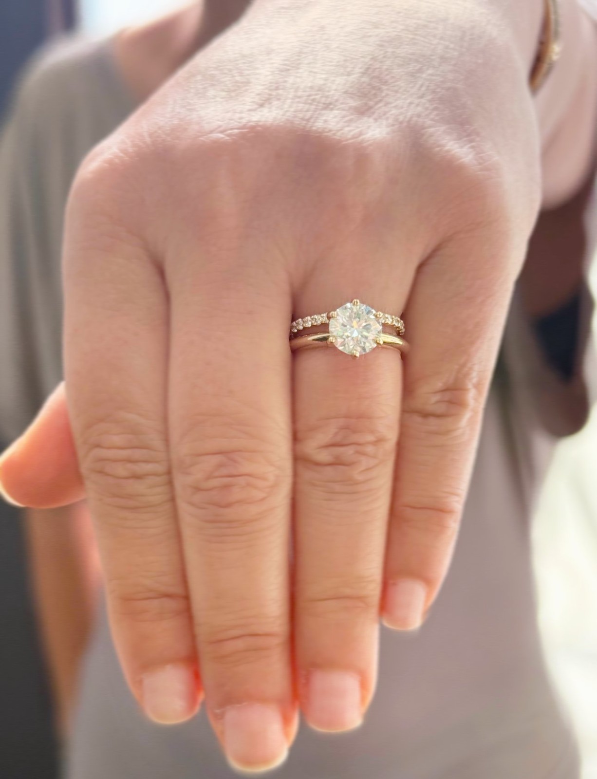 Round Simulated Diamond Engagement Ring And Band 14k Solid Yellow Gold 2.20