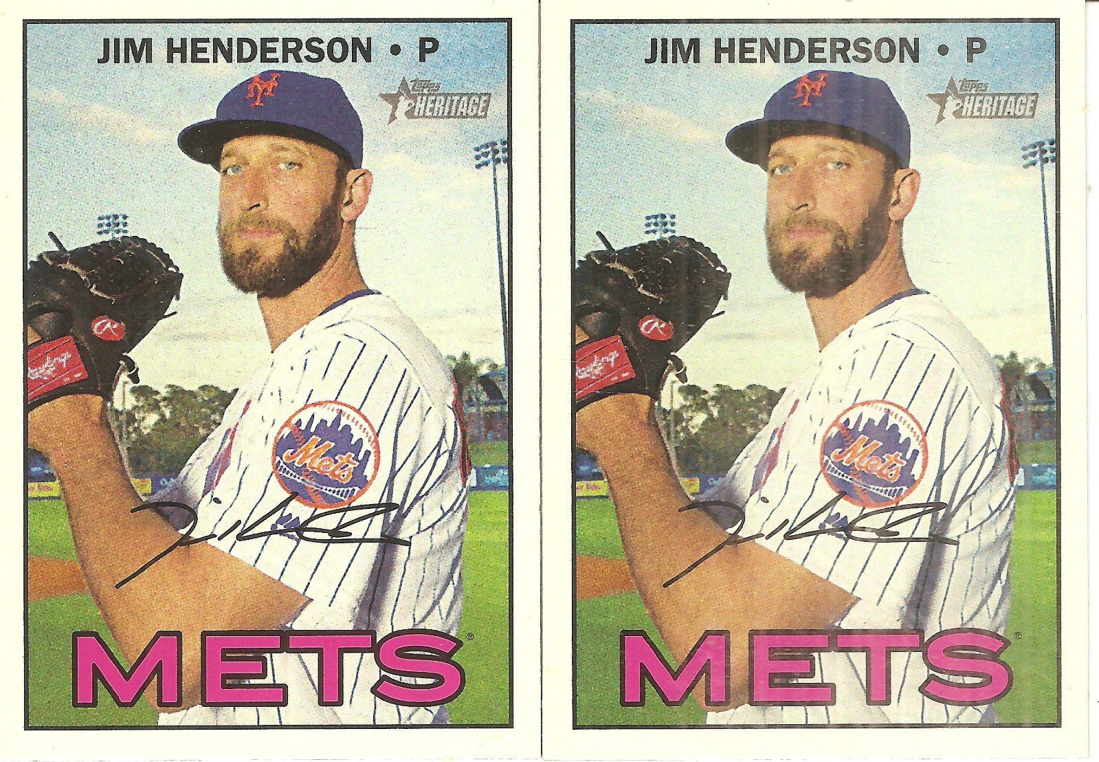 2 CARD 2016 TOPPS HERITAGE JIM HENDERSON BASEBALL CARD LOT