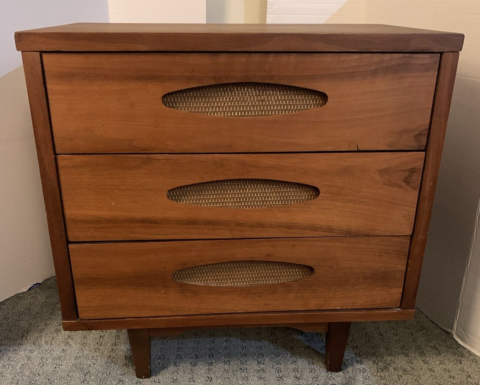 Vintage Real Mccoy Table W/ 3 - Drawer MCM Fine Brown Finish Solid Wood