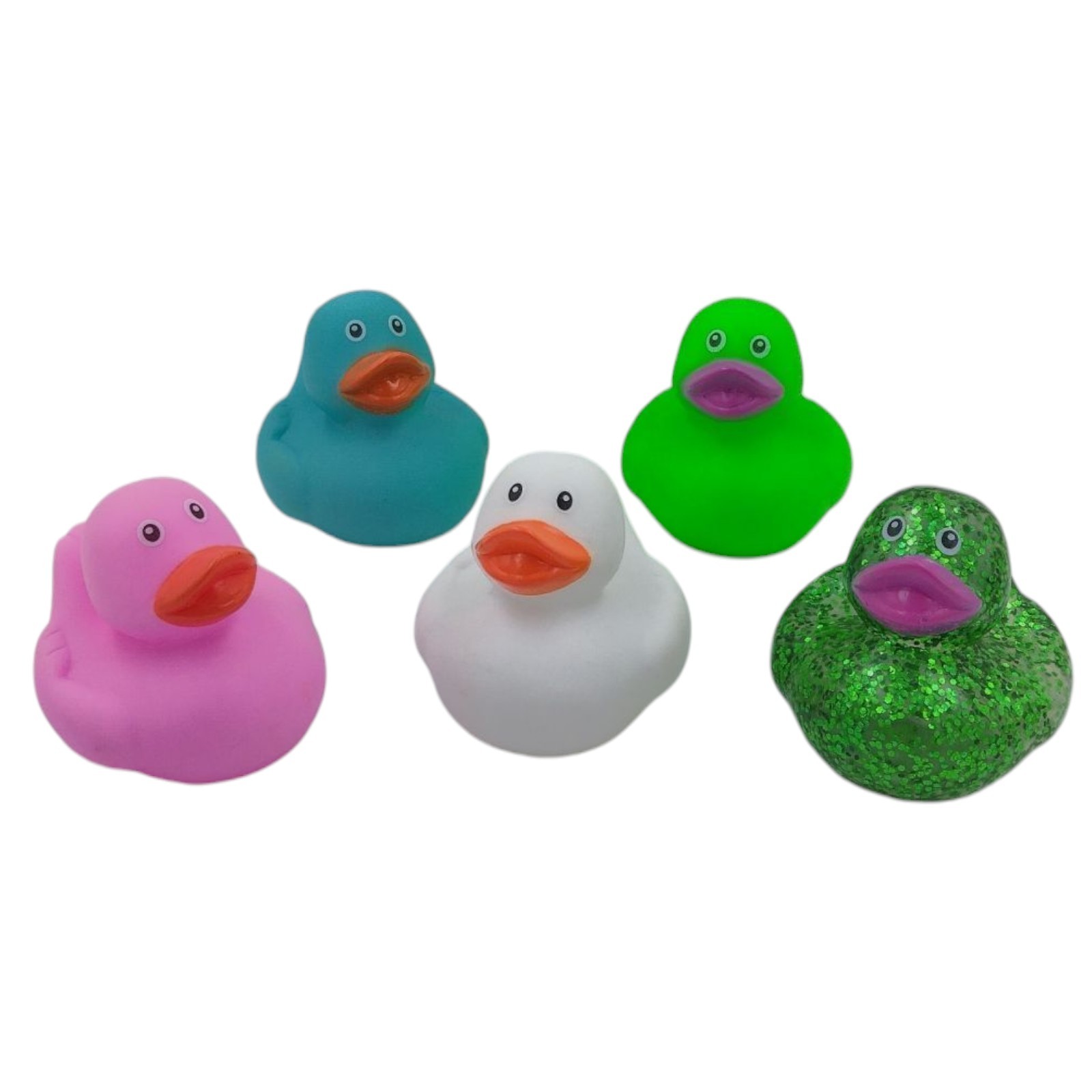 Lot Of 5 Rubber Ducks Ducky Assorted Mixed Green Glitter Neon Blue Pink
