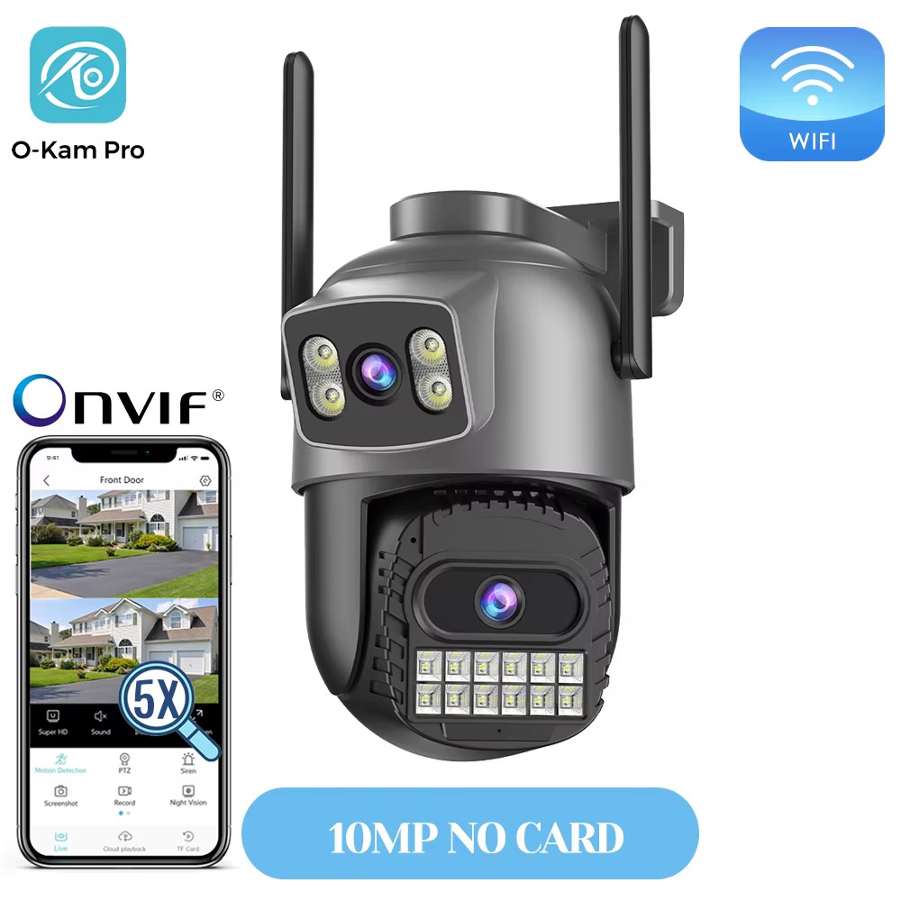 20MP Outdoors Wifi Camera 10K HD Three Lens Security 5G PTZ IP Camera 10X Digita