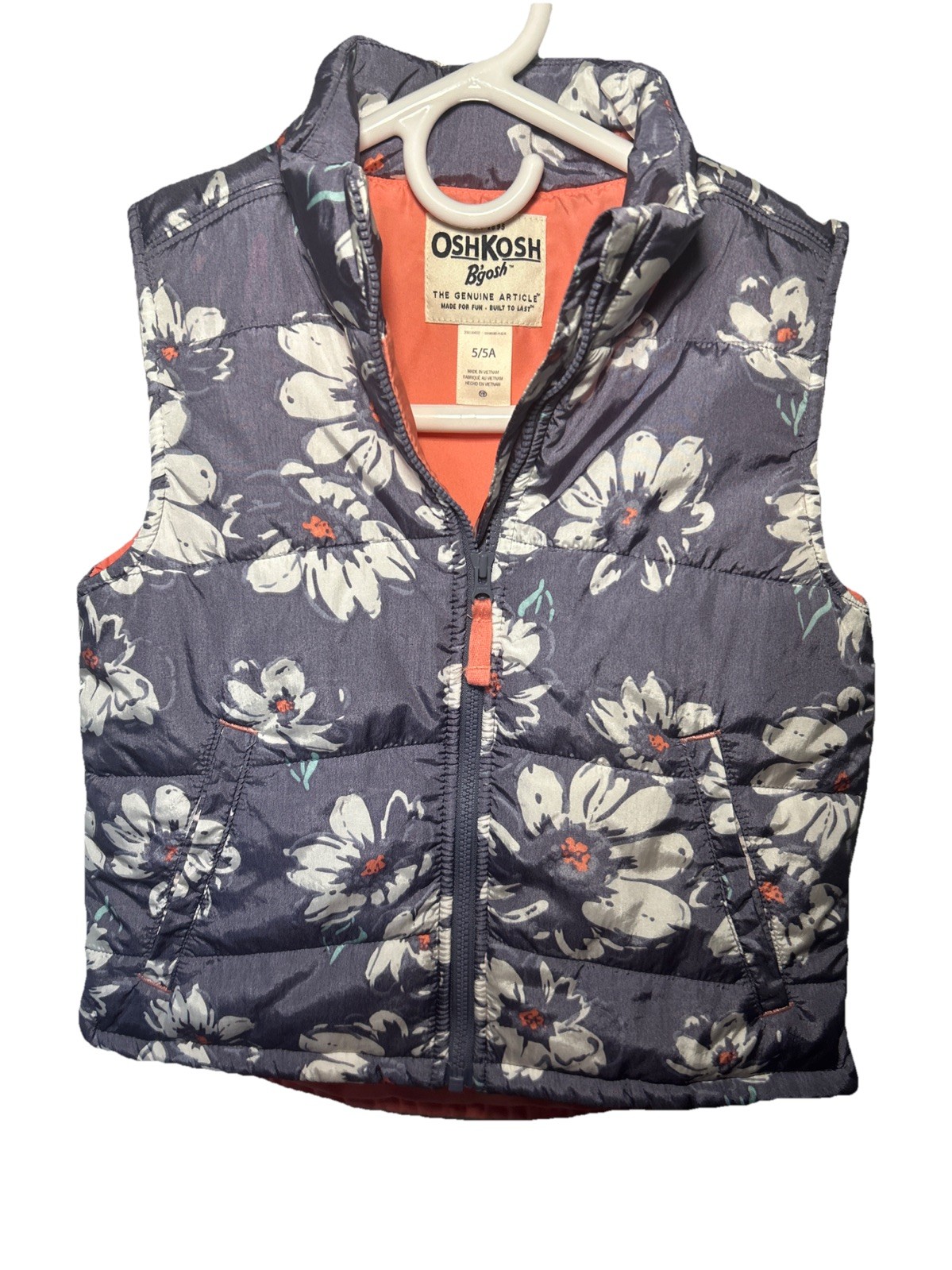 OshKosh Girls Size 5/6  Puffer Vest Quilted Floral Print Multicolor