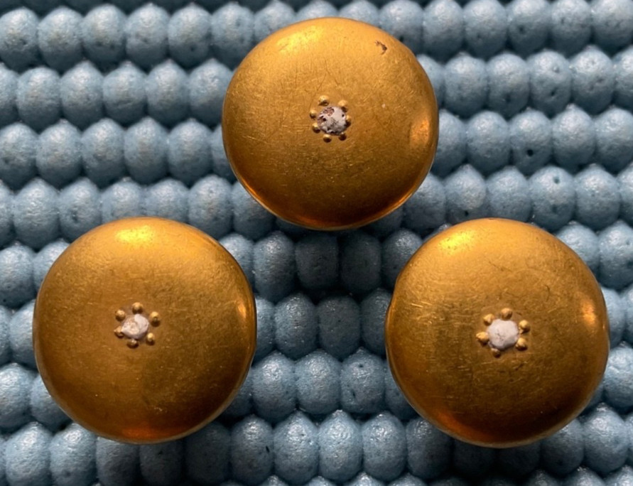 3 3Antique Vtg Victorian Porcelain Stud Buttons - Gold w/ White Center  5/8” Lot