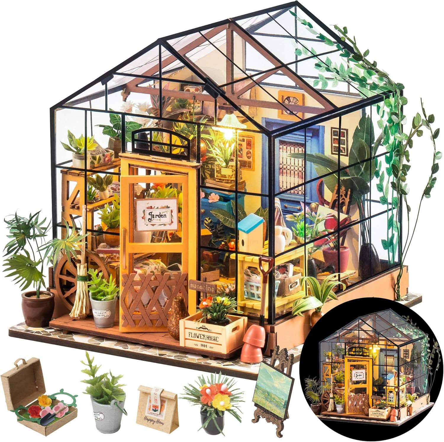 DIY Miniature Greenhouse Kit, Tiny/Mini House Making Kit with Furniture for Adul