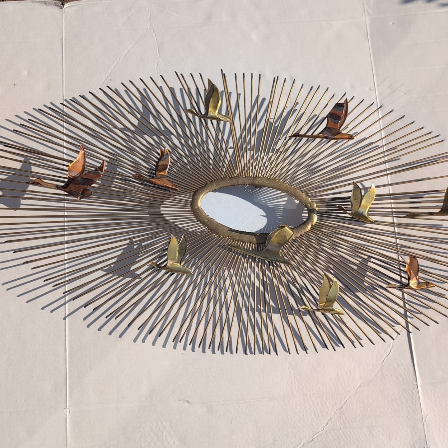 "Birds In Flight" Vintage Curtis C Jere Sunburst Metal MCM Wall Sculpture 38x20