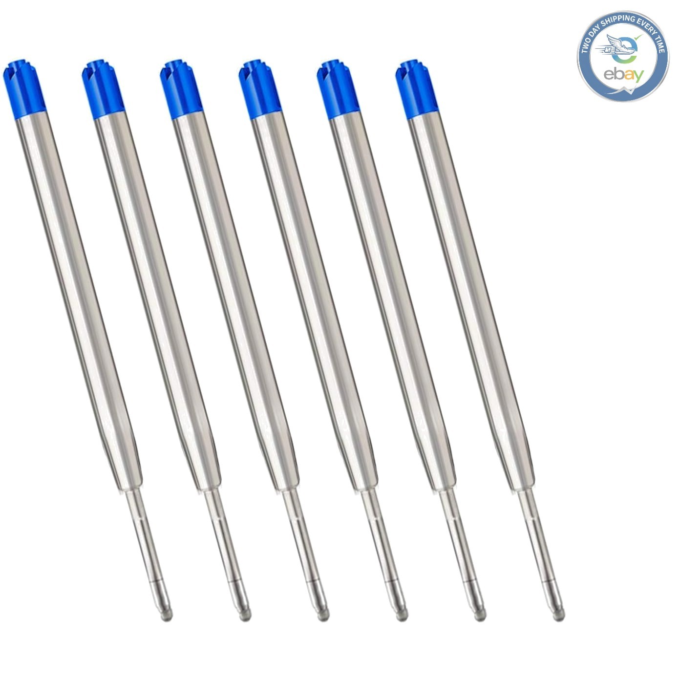 Stainless Steel Blue Ink Refills - 1mm Medium Tip, Pack of 6 for Smooth Writing
