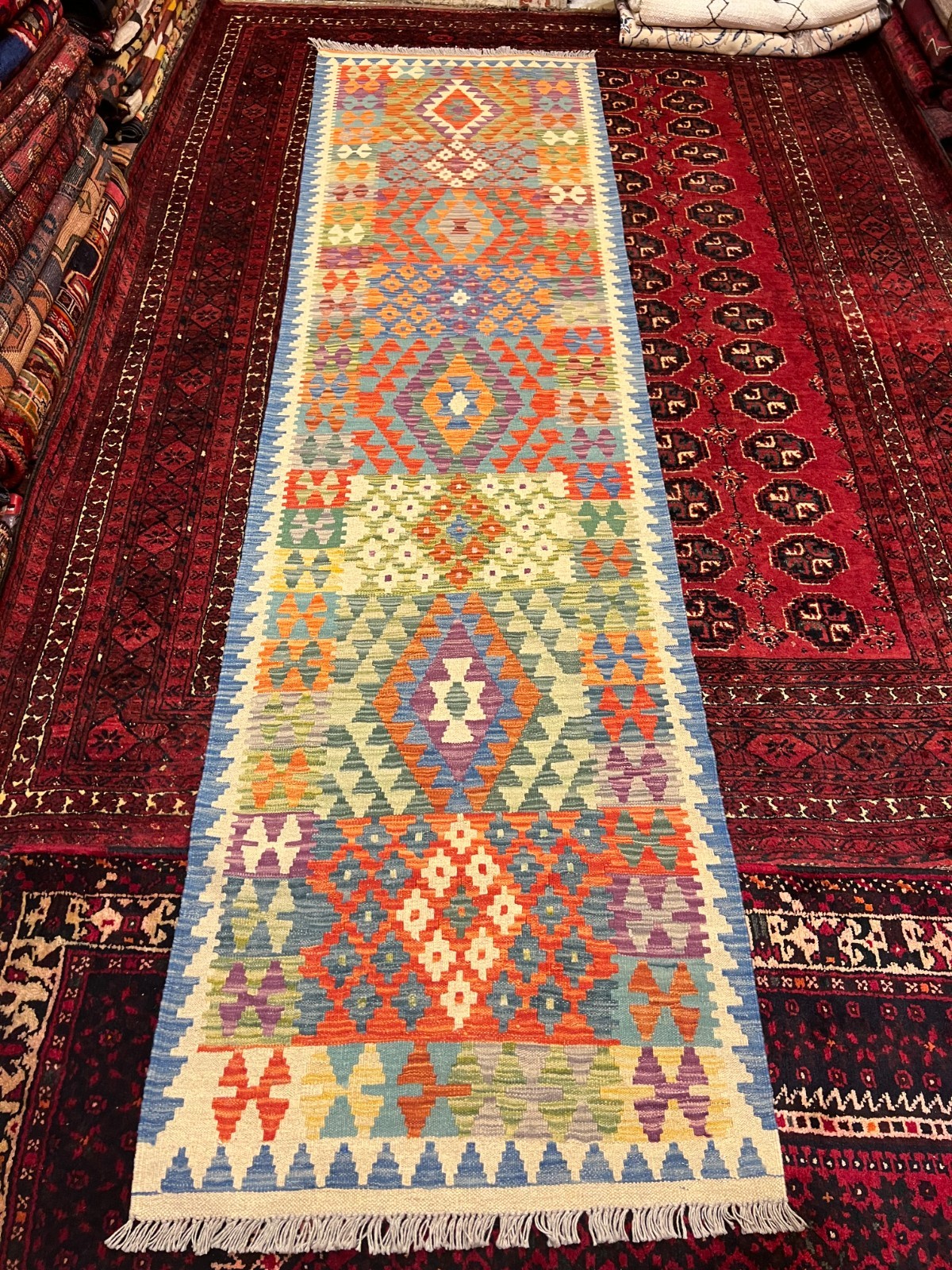 300 X 80 CM Stunning Turkish Flat Fine Weave Natural Vegetable Dye Kilim Runner