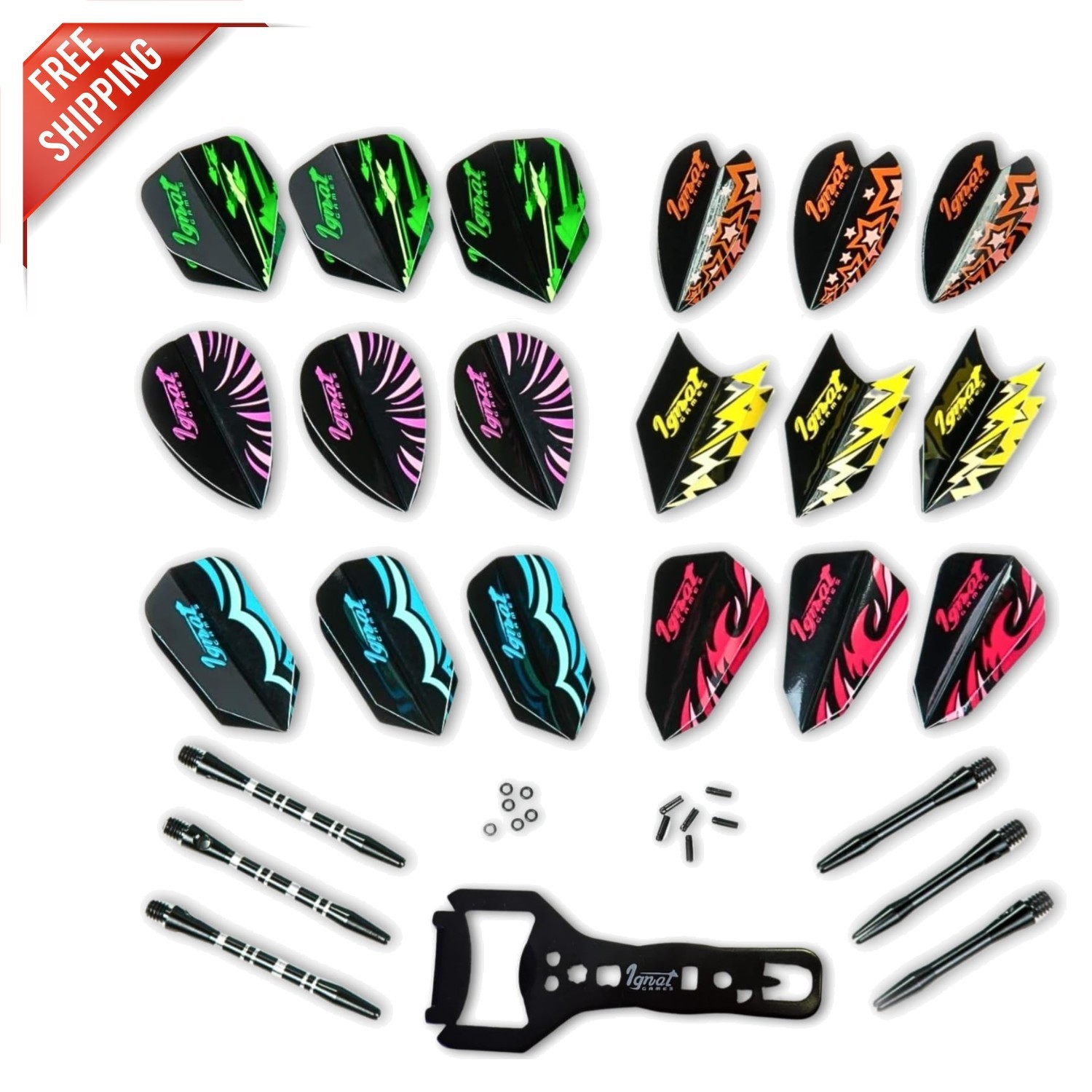Customizable Dart Accessory Kit - 18/30 Flights in Various Shapes Included