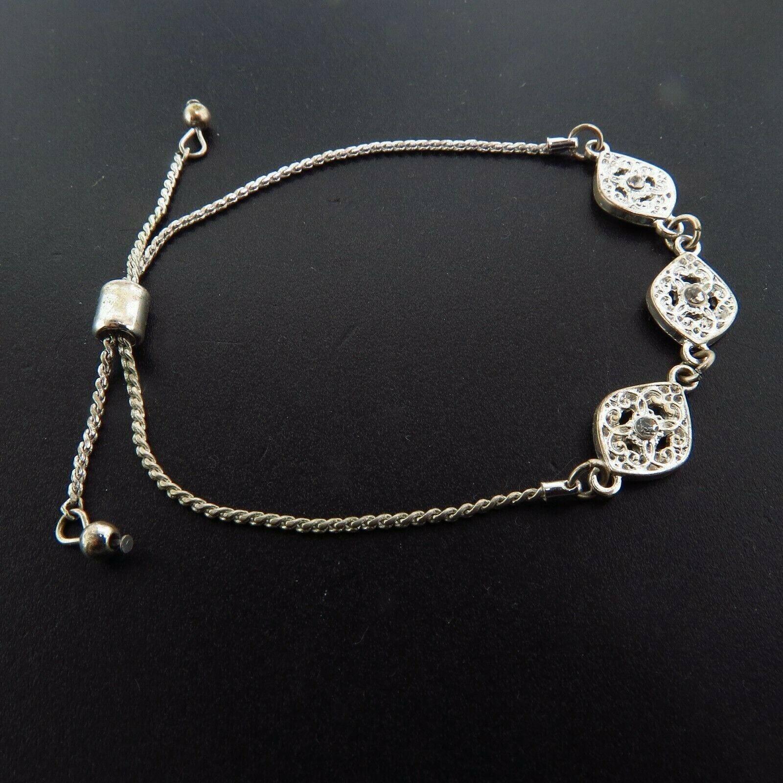 Silver Tone Clear Crystal Slider Bracelet 6-10 Inch