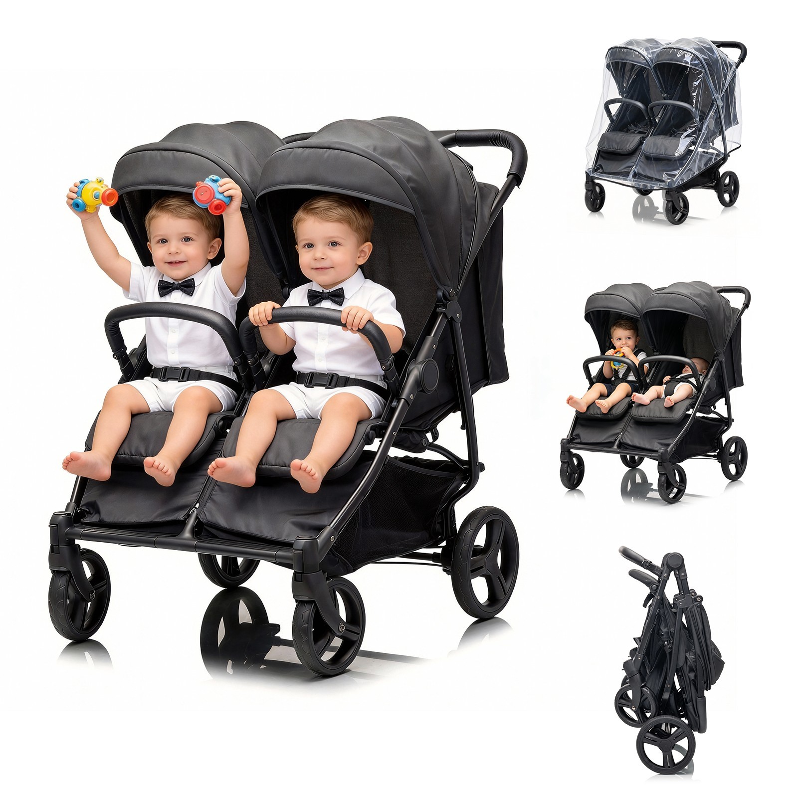 Lightweight Double Stroller for Twins, One Hand Fold All Terrain(6M-3 Years)