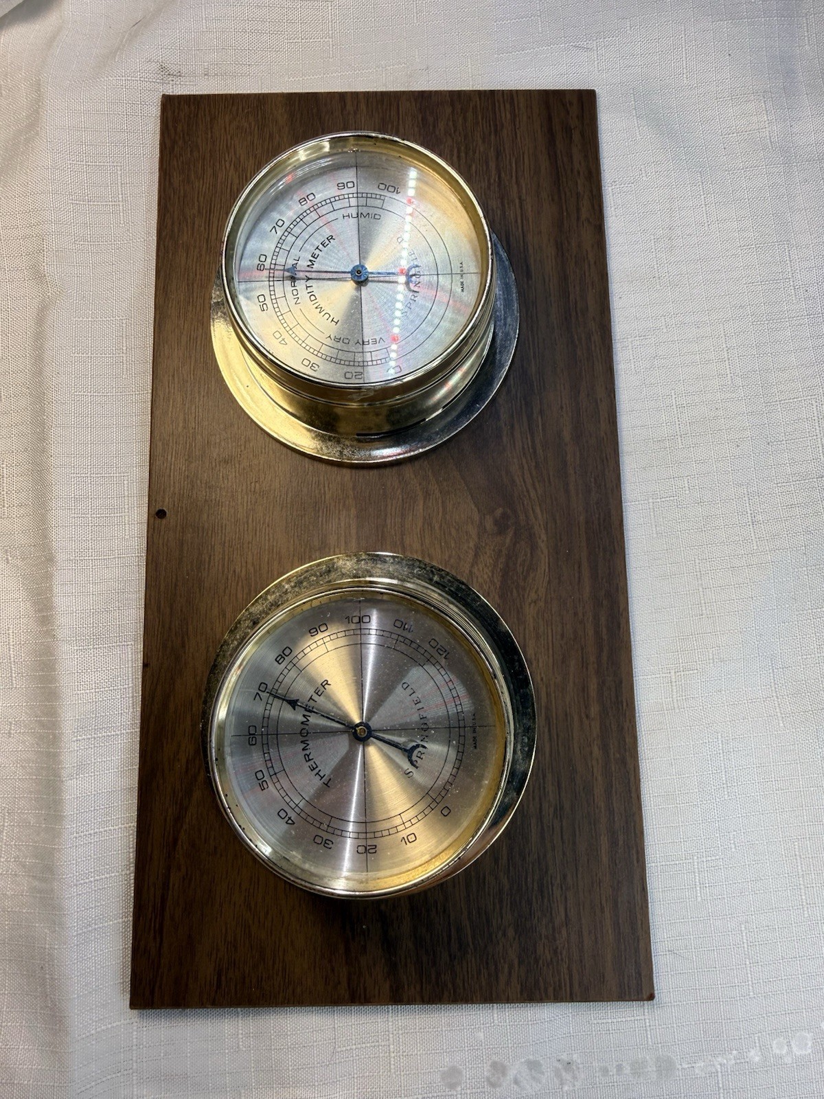 SPRINGFIELD Instrument Weather Station Thermometer and Barometer Vintage 10 1/2”